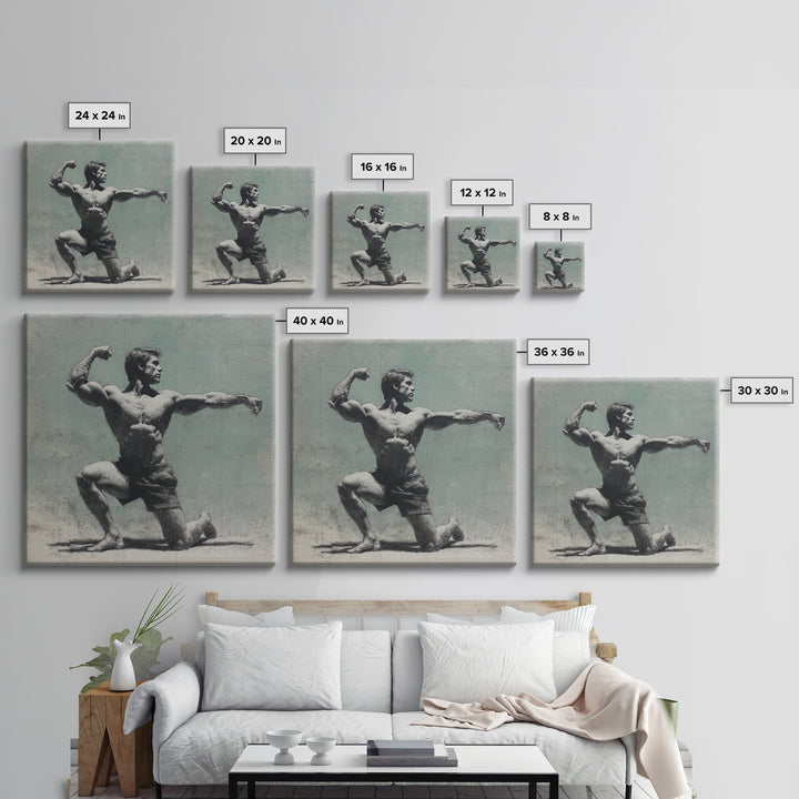 Bodybuilder Pose Rendered Framed Canvas Print, Gym Art, Cool Posters, Gym Decor, Strength, Gallery Decor, Neutral Decor, GYM-1x1-52