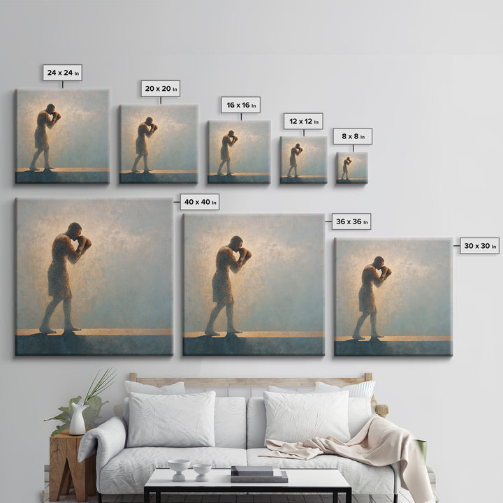 Powerful Boxer Silhouette Canvas Print, Gym Art, Living Room Decor, Gym Decor, Oil Painting, Strength, Sports Poster, GYM-1x1-97