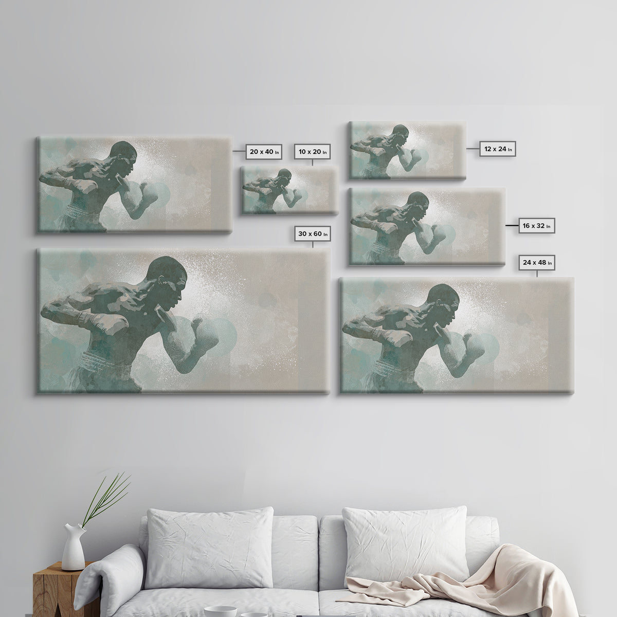 Powerful Boxer Silhouette Canvas Print, Gym Art, Living Room Decor, Gym Decor, Oil Painting, Strength, Sports Poster, GYM-2x1-21