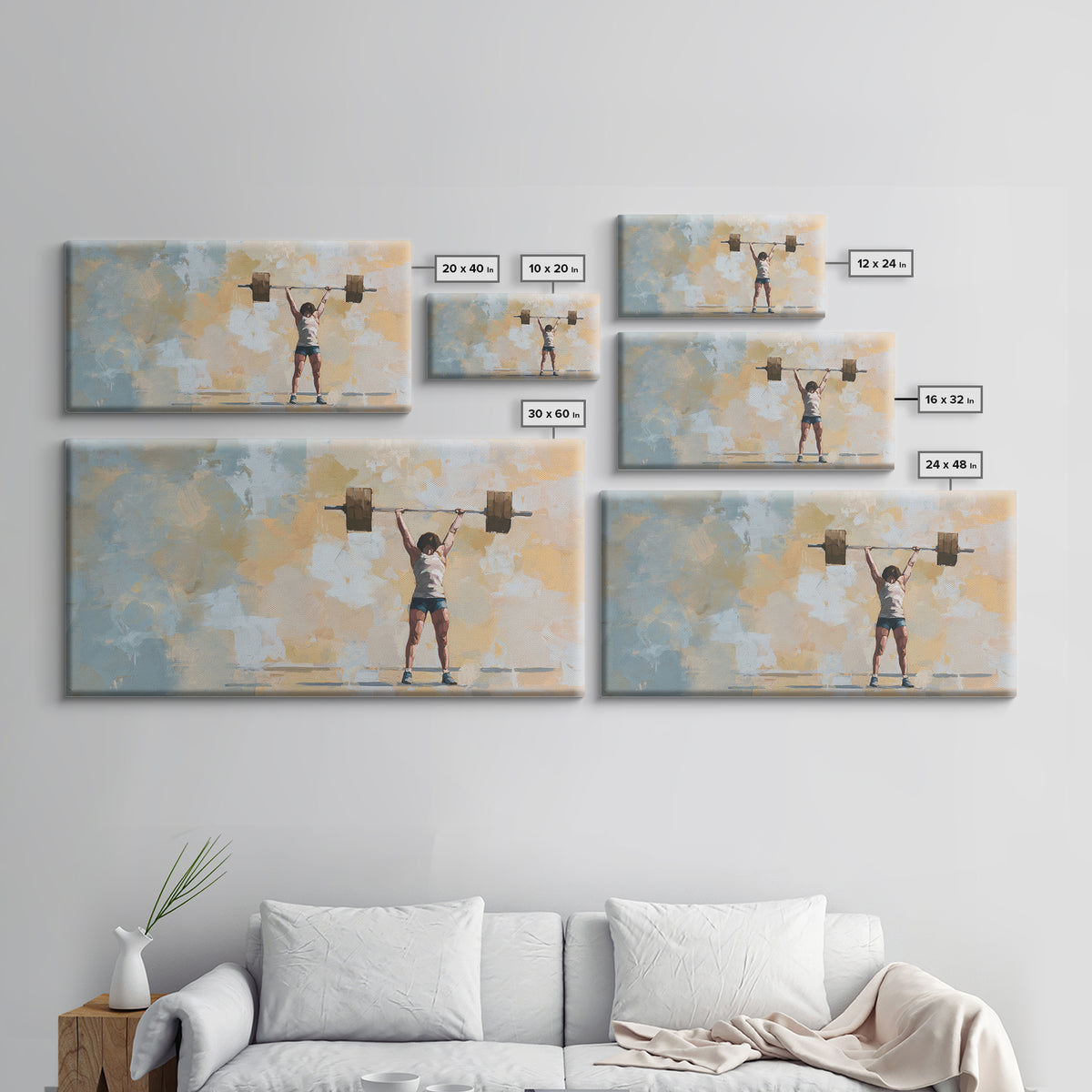 Female Weightlifter with Triumphant Stance Framed Canvas Print, Gym Art, Man Cave Decor, Gym Decor, Fine Art, Strength, GYM-2x1-3