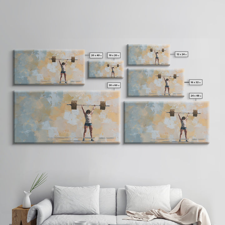 Female Weightlifter with Triumphant Stance Framed Canvas Print, Gym Art, Man Cave Decor, Gym Decor, Fine Art, Strength, GYM-2x1-3