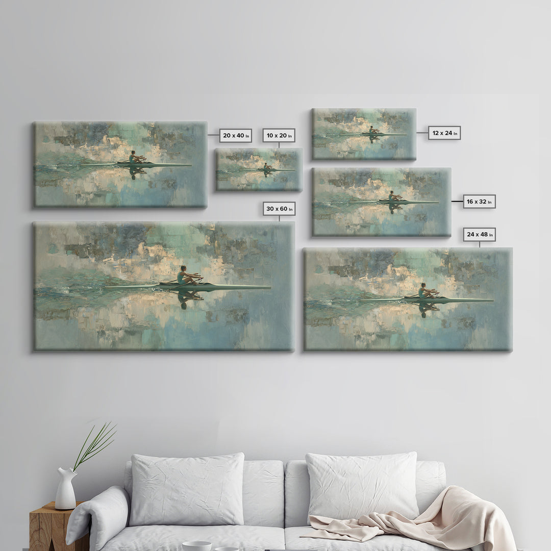 Rowing Athlete with Water Spray and Rhythm Framed Canvas Print, Gym Art, Print, Gym Decor, Fine Art, Strength, Wall Decoration, GYM-2x1-33