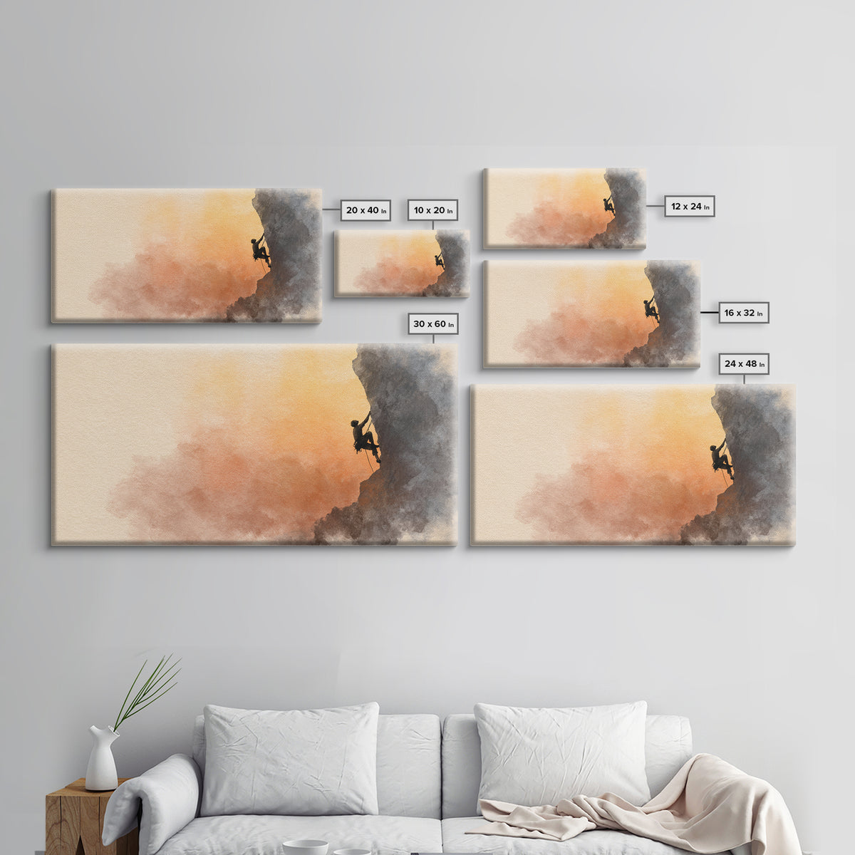 Rock Climber Reaching a Glowing Hold Canvas Print, Gym Art, Print, Gym Decor, Fine Art, Strength, Wall Decoration, Sports Decor, GYM-2x1-54
