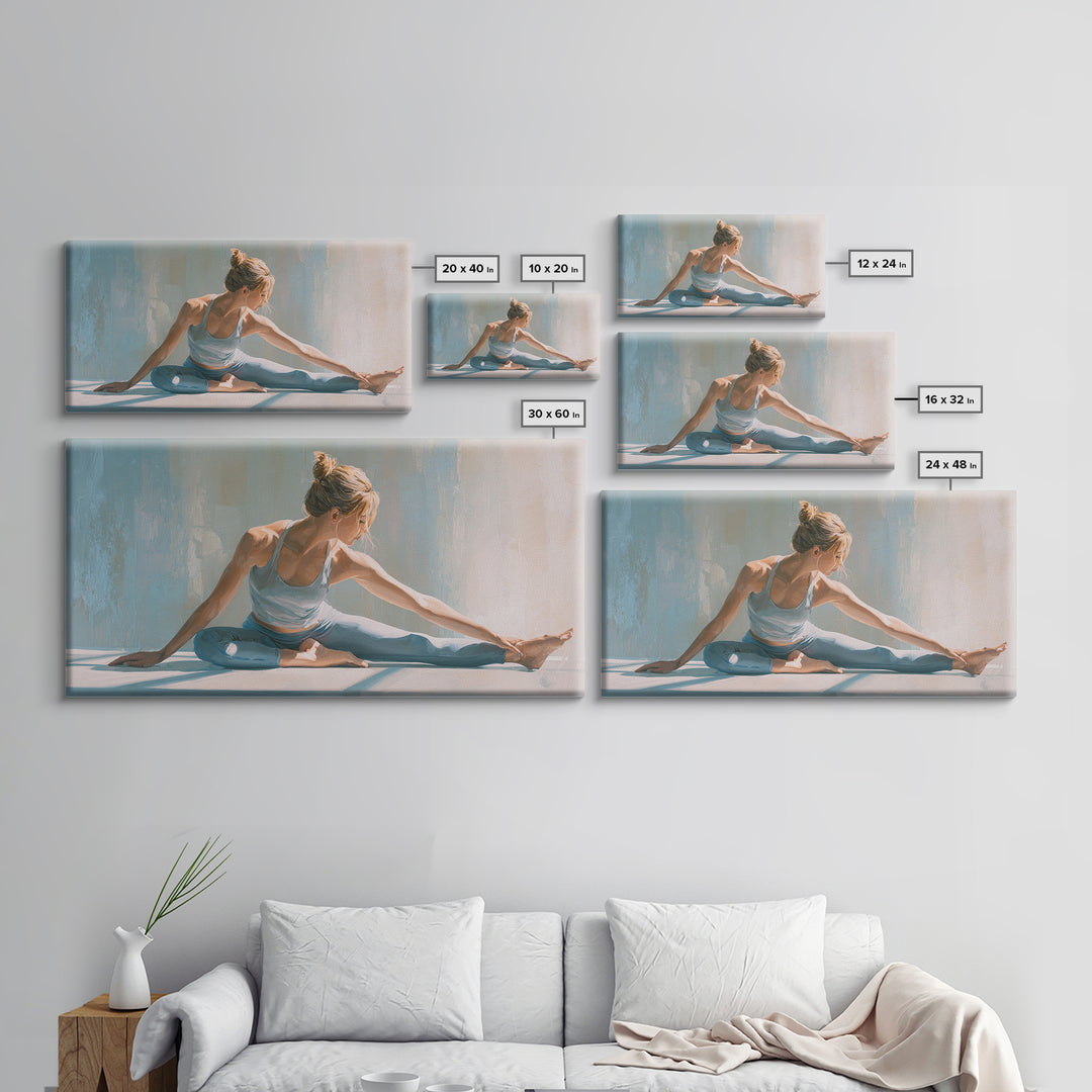 Fitness Woman Stretching Framed Canvas Print, Gym Art, Motivational Poster, Gym Decor, Fine Art, Strength, Motivational Art, GYM-2x1-65