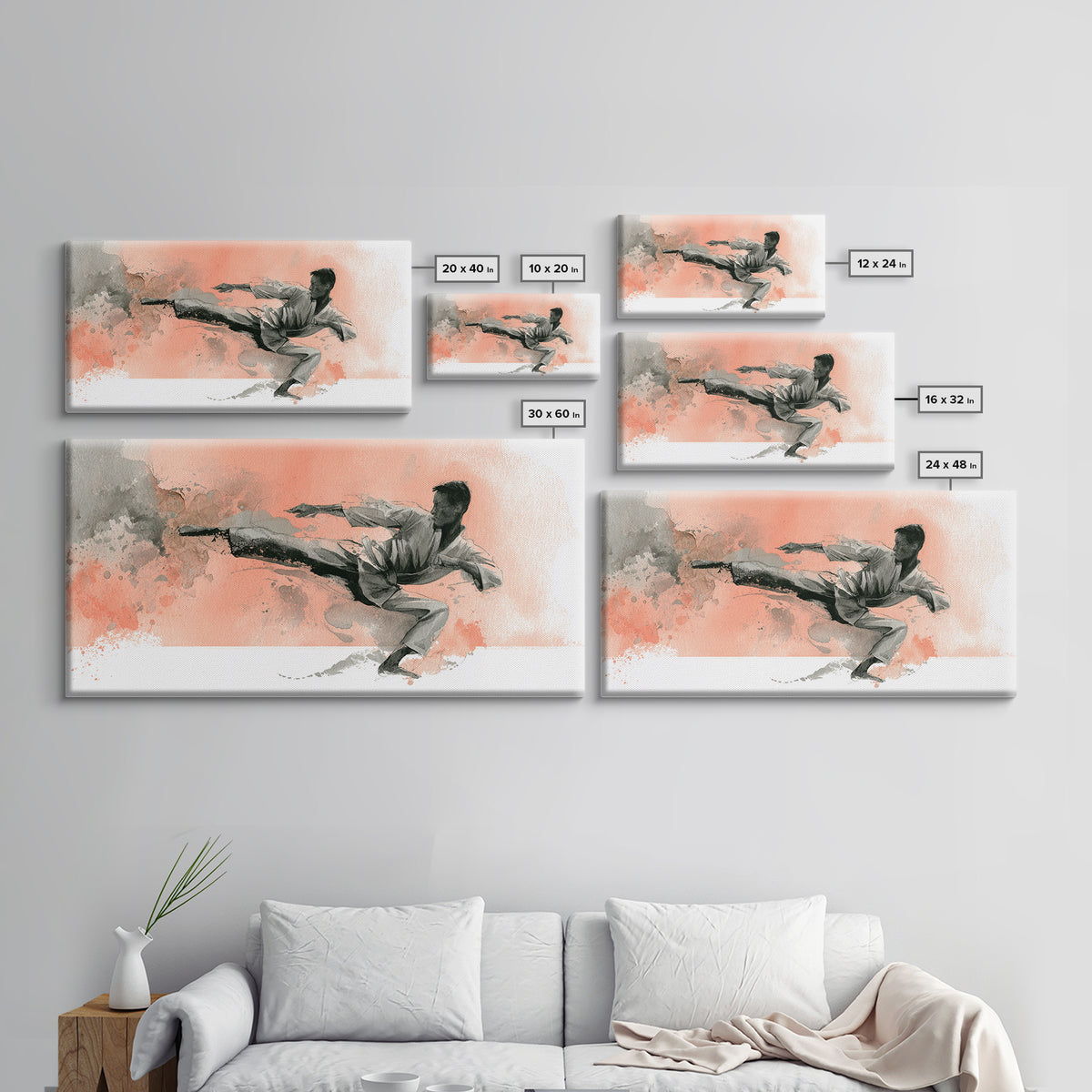 Martial Artist Kick Painted Framed Canvas Print, Gym Art, Printable Wall Art, Gym Decor, Fine Art, Strength, Sports Decor, GYM-2x1-7