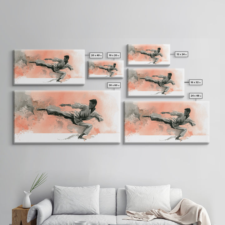 Martial Artist Kick Painted Framed Canvas Print, Gym Art, Printable Wall Art, Gym Decor, Fine Art, Strength, Sports Decor, GYM-2x1-7