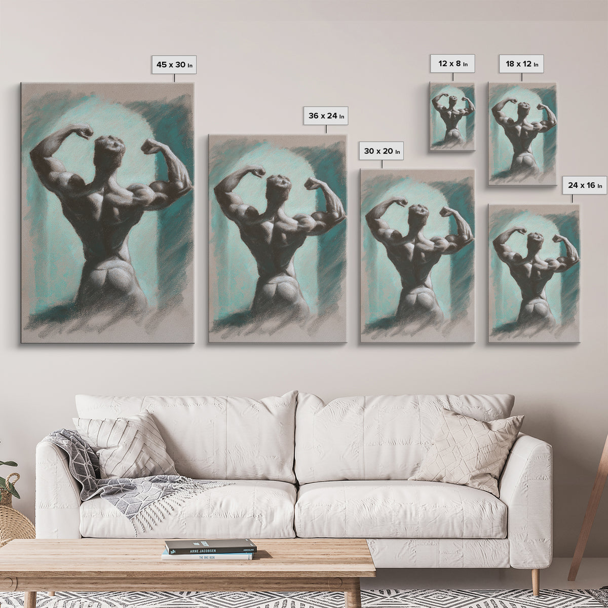 Bodybuilder Pose Rendered Framed Canvas Print, Gym Art, Living Room Decor, Gym Decor, Oil Painting, Strength, Sports Poster, GYM-2x3-12