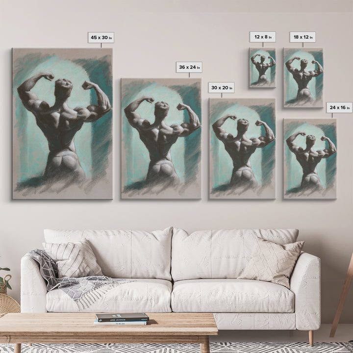 Bodybuilder Pose Rendered Framed Canvas Print, Gym Art, Living Room Decor, Gym Decor, Oil Painting, Strength, Sports Poster, GYM-2x3-12