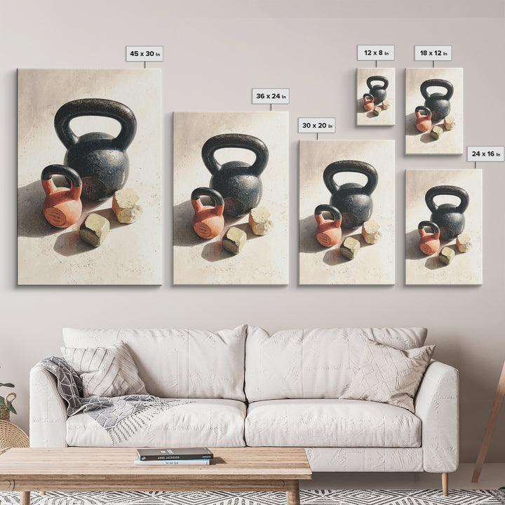 Kettlebell Still Life Framed Canvas Print, Gym Art, Motivational Poster, Gym Decor, Abstract Art, Strength, Motivational Art, GYM-2x3-17