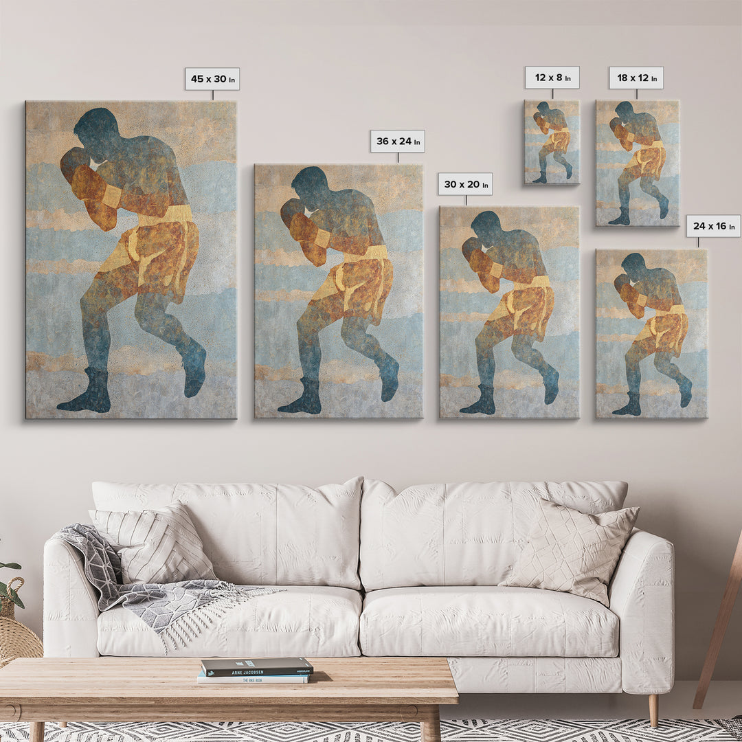 Powerful Boxer Silhouette Canvas Print, Gym Art, Modern Home Decor, Gym Decor, Oil Painting, Strength, Fine Art Print, GYM-2x3-57