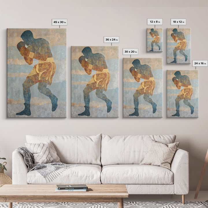 Powerful Boxer Silhouette Canvas Print, Gym Art, Modern Home Decor, Gym Decor, Oil Painting, Strength, Fine Art Print, GYM-2x3-57