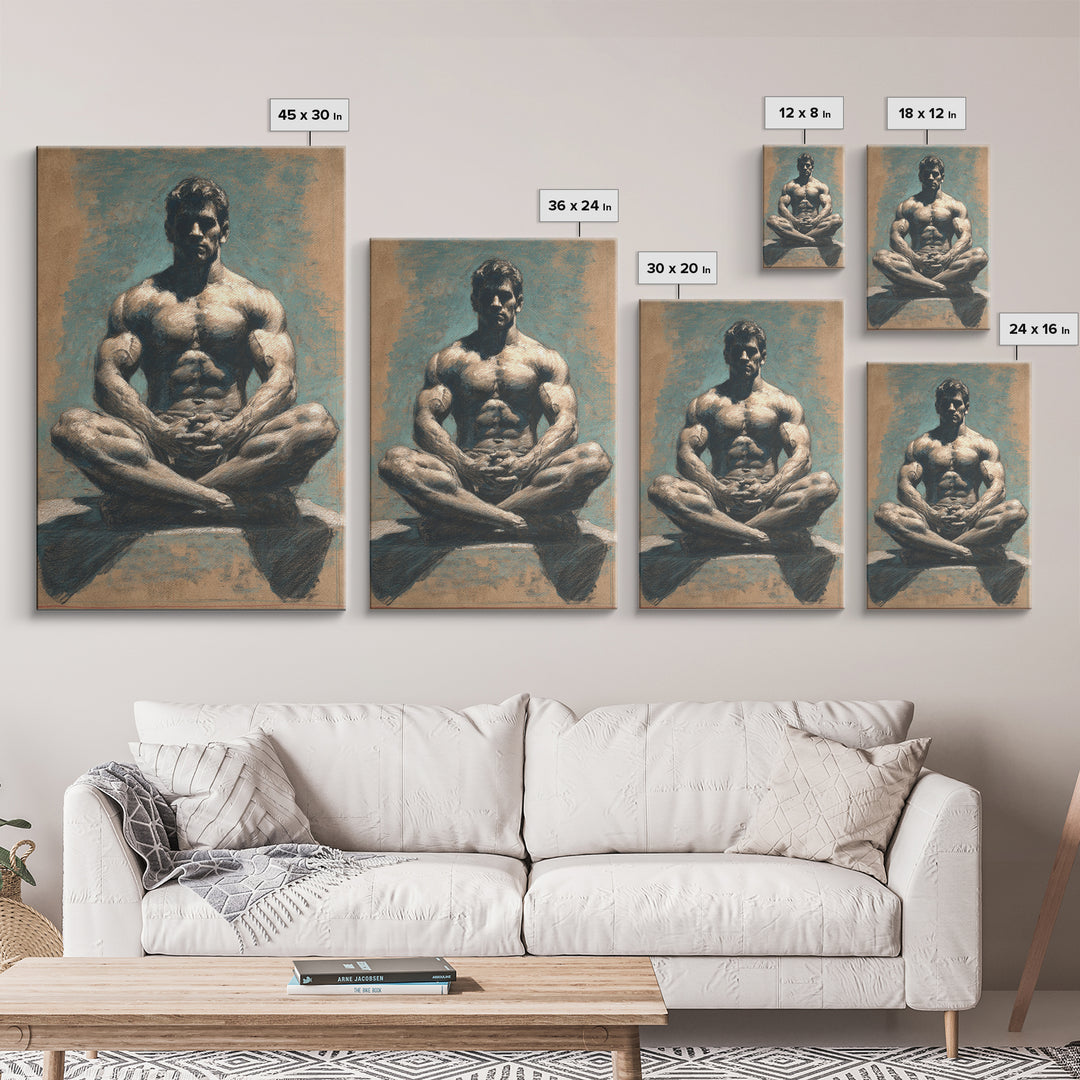 Bodybuilder Pose Rendered Framed Canvas Print, Gym Art, Bar Art, Gym Decor, Fine Art, Strength, Gym Sign, Motivational Art, GYM-2x3-60