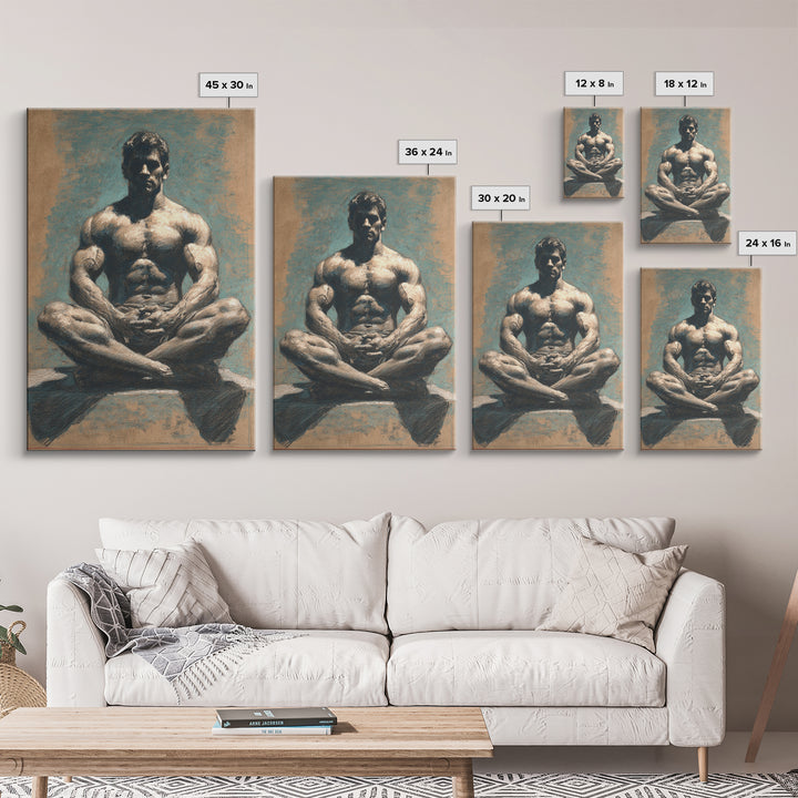 Bodybuilder Pose Rendered Framed Canvas Print, Gym Art, Bar Art, Gym Decor, Fine Art, Strength, Gym Sign, Motivational Art, GYM-2x3-60