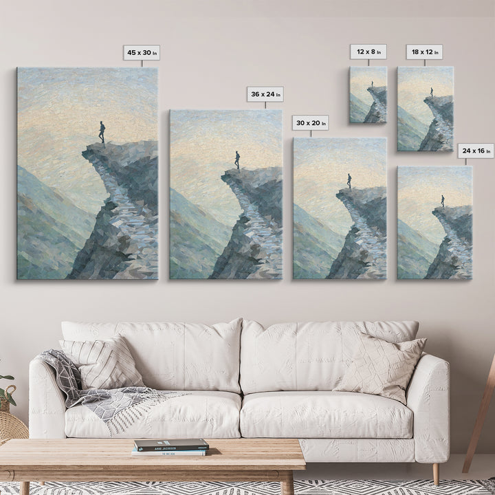 Runner on Mountain Ridge at Sunrise Framed Canvas Print, Gym Art, Sports Decor, Gym Decor, Oil Painting, Strength, GYM-2x3-68