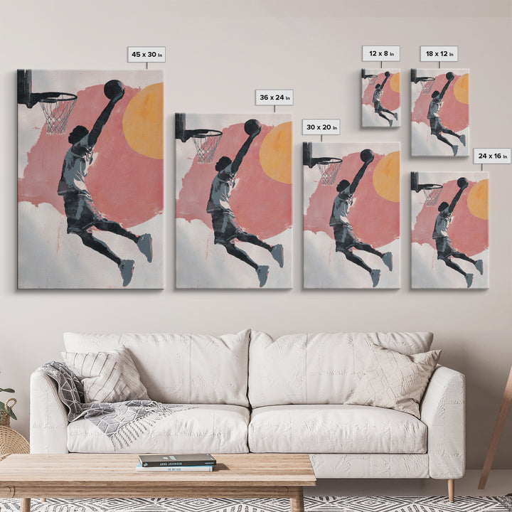 Basketball Player Dunking Through Bold Color Canvas Print, Gym Art, Motivational Poster, Gym Decor, Abstract Art, Strength, GYM-2x3-86