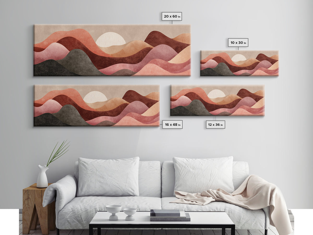 Minimal Heartbeat and Mountain Endurance Symbol Framed Canvas Print, Gym Art, Sports Decor, Gym Decor, Oil Painting, Strength, GYM-3x1-82