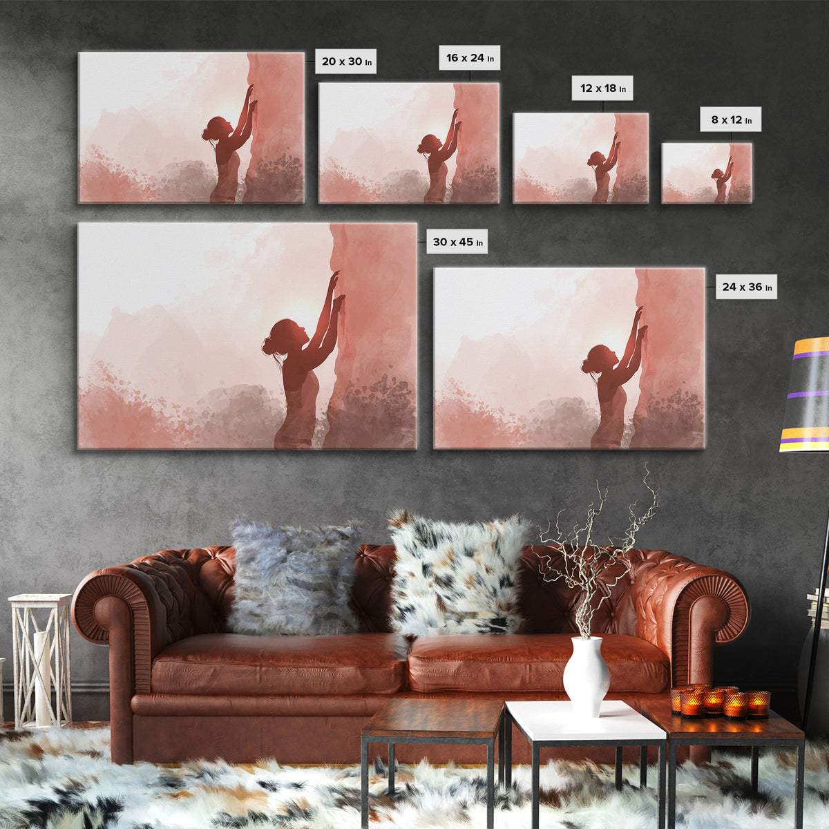 Rock Climber Reaching a Glowing Hold Framed Canvas Print, Gym Art, Man Cave Decor, Gym Decor, Strength, Home Gym Decor, GYM-3x2-14