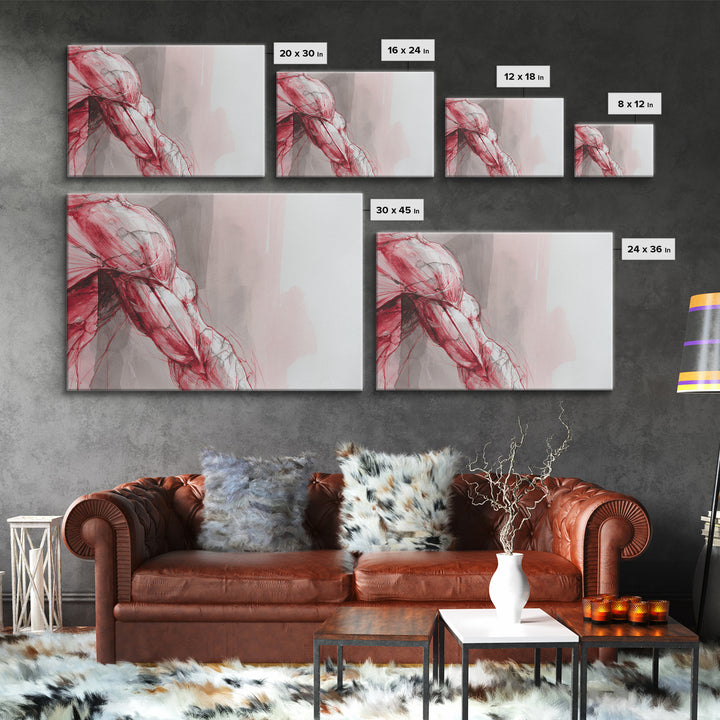 Abstract Muscle Anatomy Framed Canvas Print, Gym Art, Framed Canvas, Gym Decor, Abstract Art, Strength, Textured Painting, GYM-3x2-36