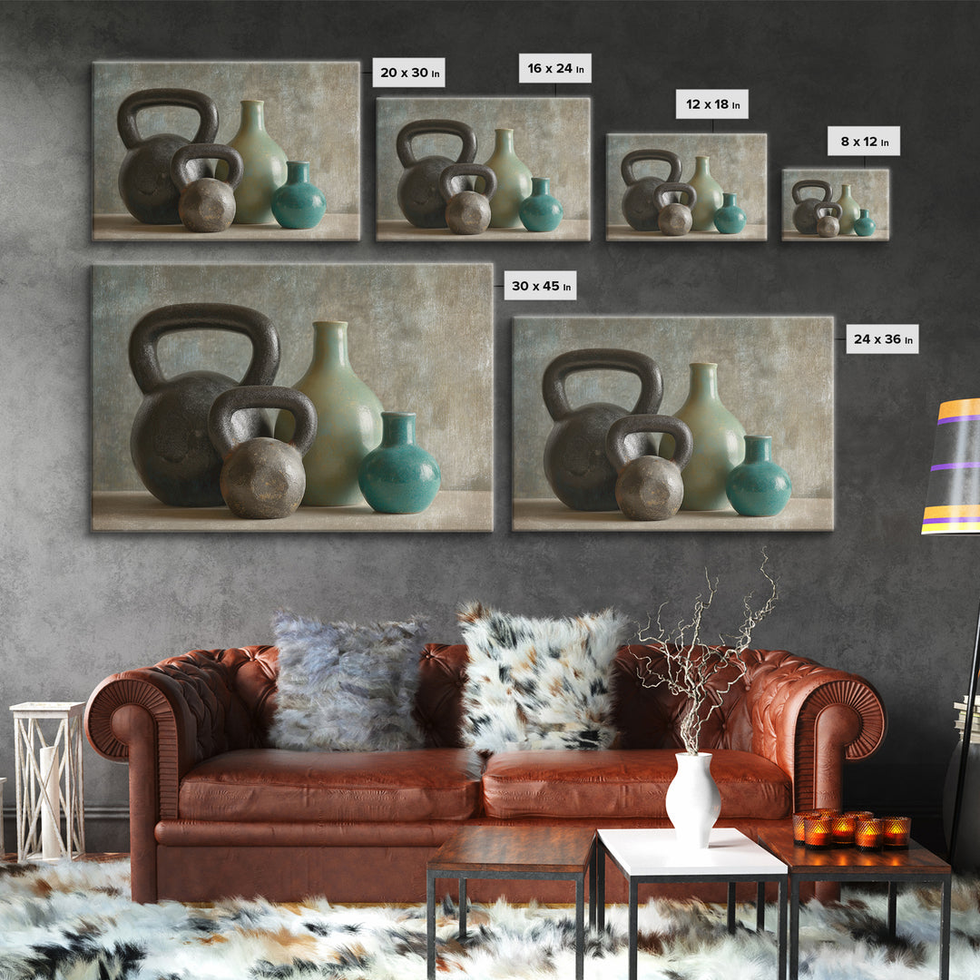 Kettlebell Still Life Canvas Print, Gym Art, Speakeasy Art, Gym Decor, Oil Painting, Strength, Minimalist Decor, GYM-3x2-37