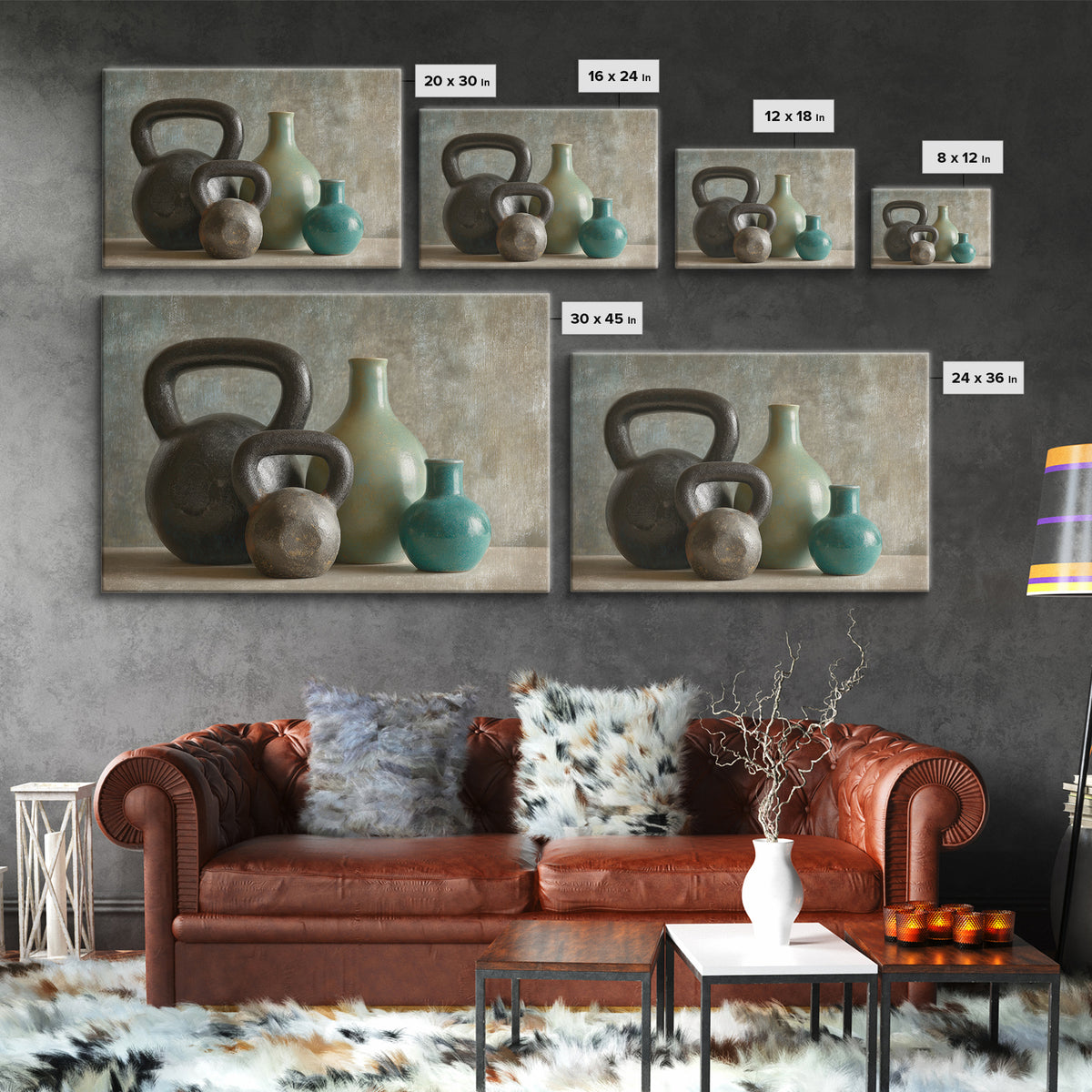 Kettlebell Still Life Canvas Print, Gym Art, Speakeasy Art, Gym Decor, Oil Painting, Strength, Minimalist Decor, GYM-3x2-37