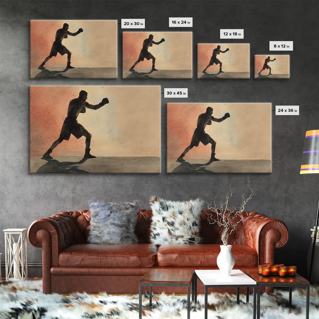Powerful Boxer Silhouette Framed Canvas Print, Gym Art, Gym Wall Decor, Gym Decor, Fine Art, Strength, Room Decor, GYM-3x2-5