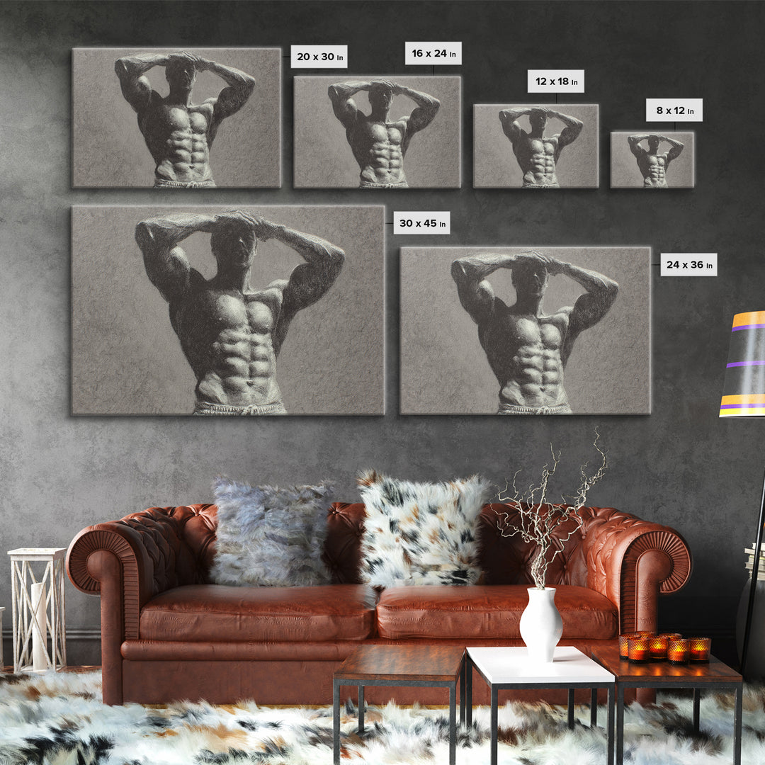 Bodybuilder Pose Rendered Canvas Print, Gym Art, Art Print, Gym Decor, Fine Art, Strength, Abstract Wall Art, Bar Art, GYM-3x2-56
