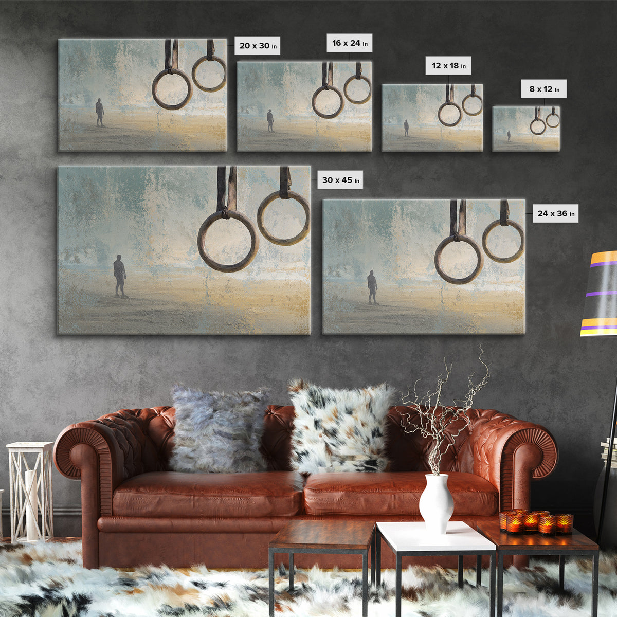 Gymnast Rings Athlete Framed Canvas Print, Gym Art, Contemporary Art, Gym Decor, Oil Painting, Strength, Gym Wall Decor, GYM-3x2-91
