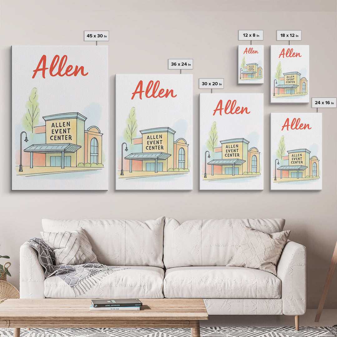 Allen Travel Poster, Framed Canvas Print, Watercolor Skyline Art, Alle ...