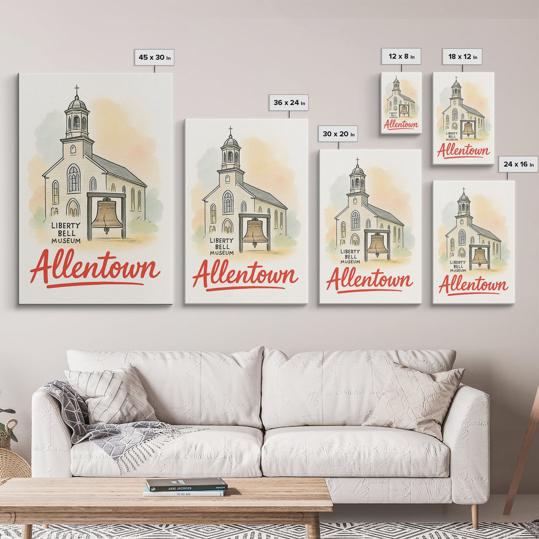 Allentown Travel Poster, Canvas Print, Watercolor Skyline Art, Allento ...
