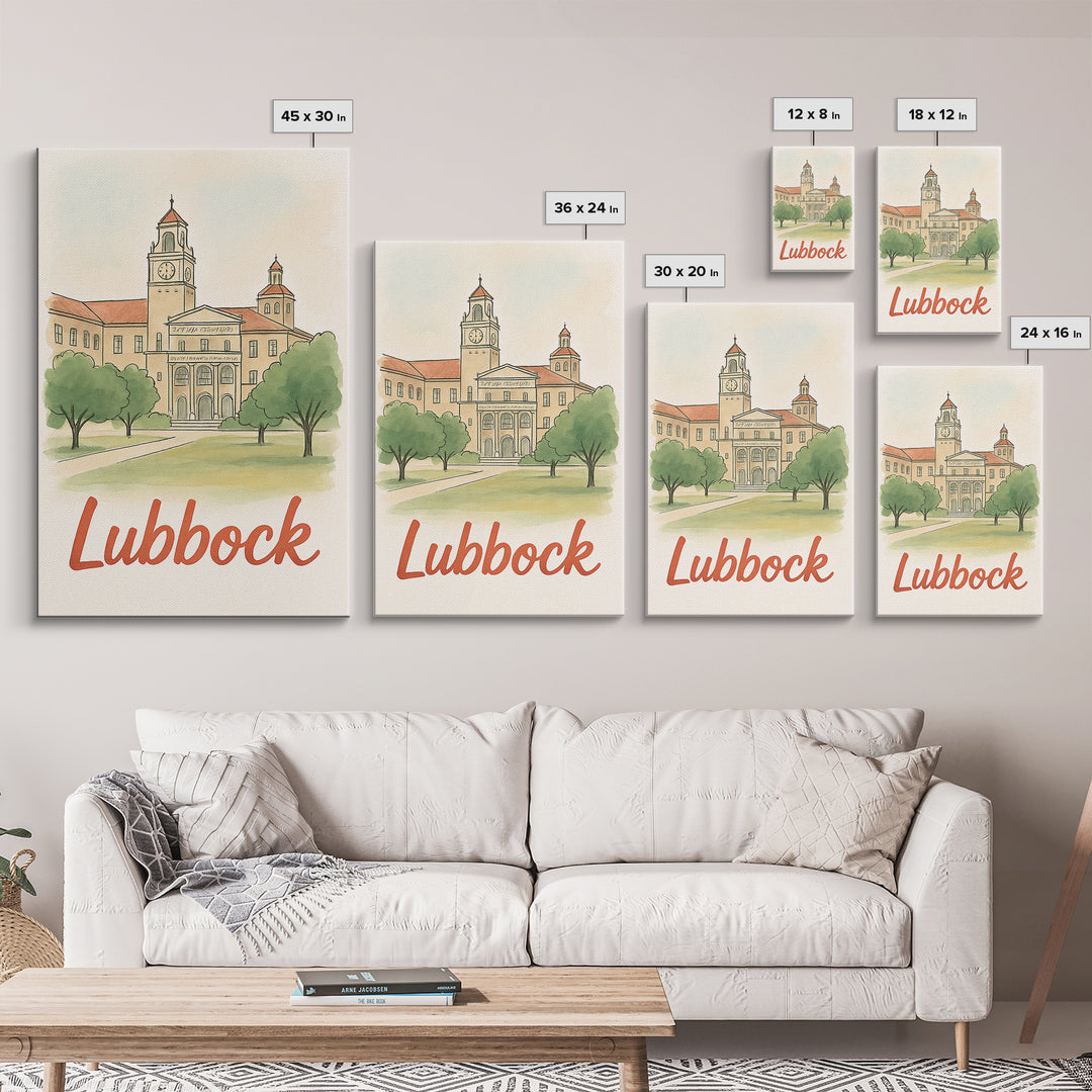 Lubbock Texas Travel Poster, Canvas Print, Watercolor City Skyline Art, Lubbock Art Print, Travel Poster Art, Home Office Decor, Wall Art