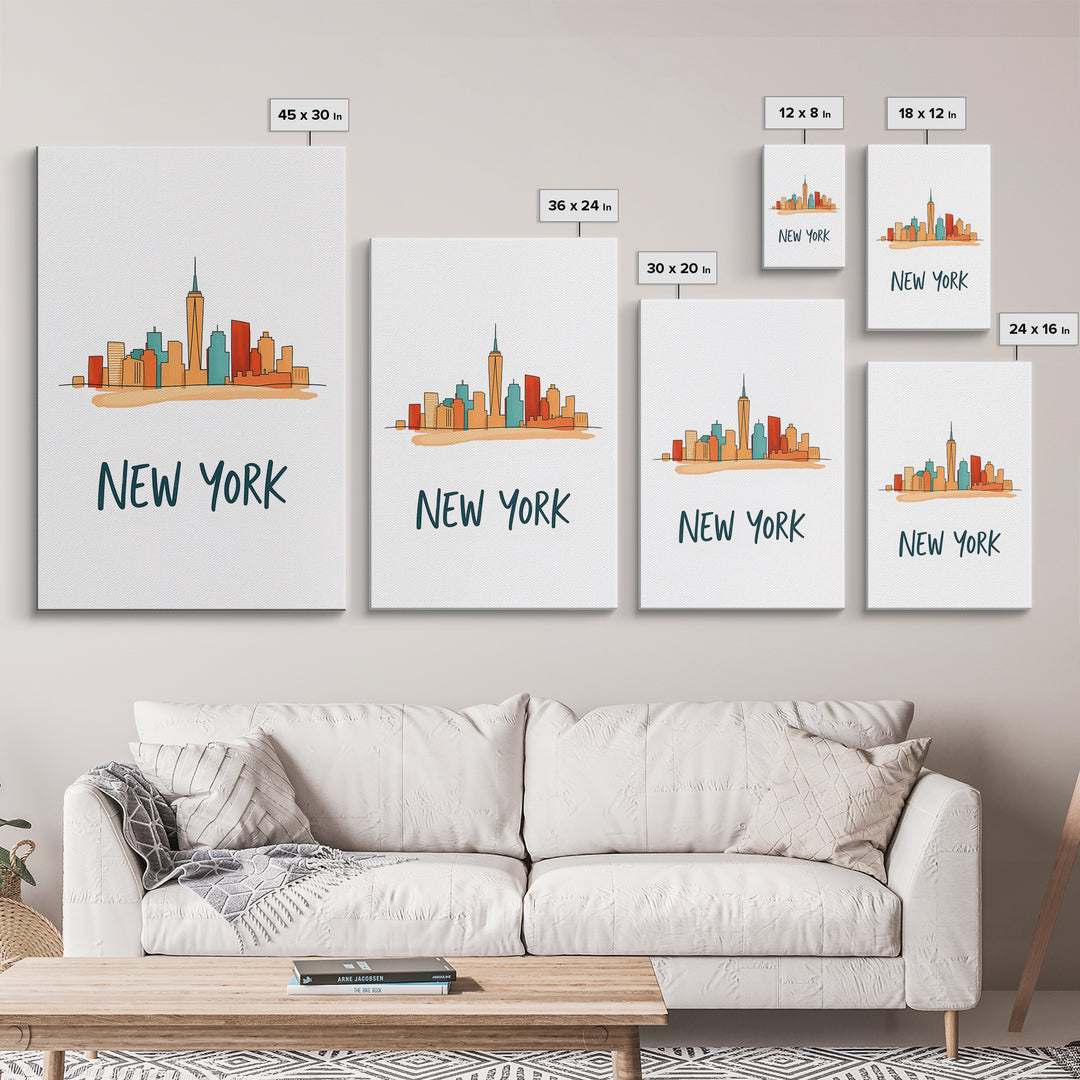 New York Travel Poster, Framed Canvas Print, Soft Sketch Travel Art, New York Art Print, Vintage Travel Print, City Travel Prints