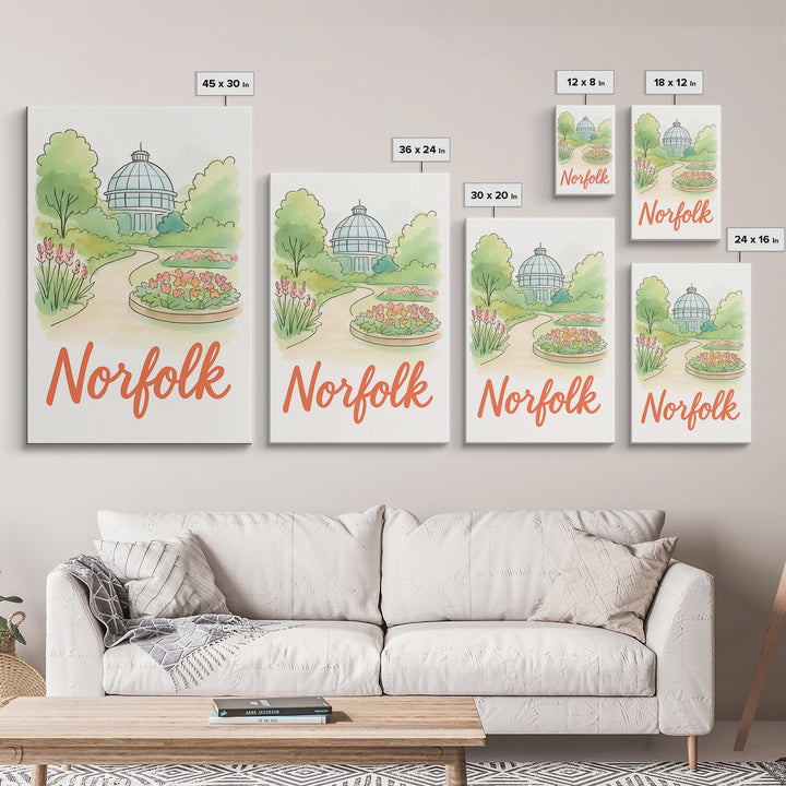 Norfolk Virginia Travel Poster, Canvas Print, Hand Drawn Watercolor Art, Norfolk City Art, Watercolor Cityscape, Wall Art, Art Print