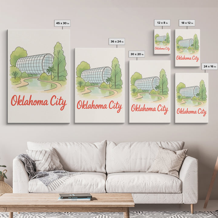 Oklahoma City Oklahoma Travel Poster, Canvas Print, Watercolor Downtown Skyline Art, Oklahoma City City Art, Mid Century Wall Art, Wall Art