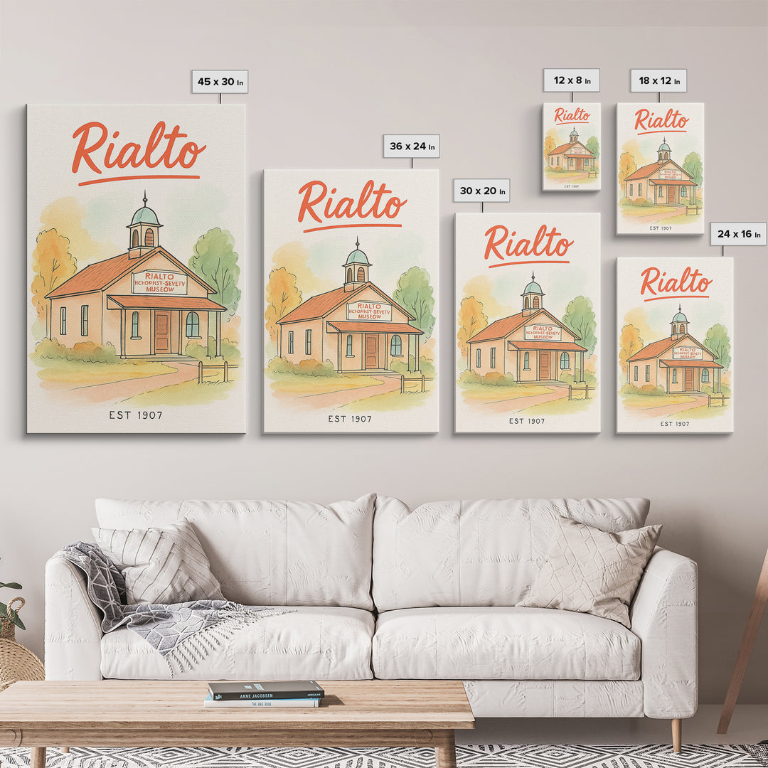 Rialto Travel Poster, Framed Canvas Print, Hand Drawn Watercolor Art, Rialto Wall Art, Travel Poster Art, Living Room Wall Art