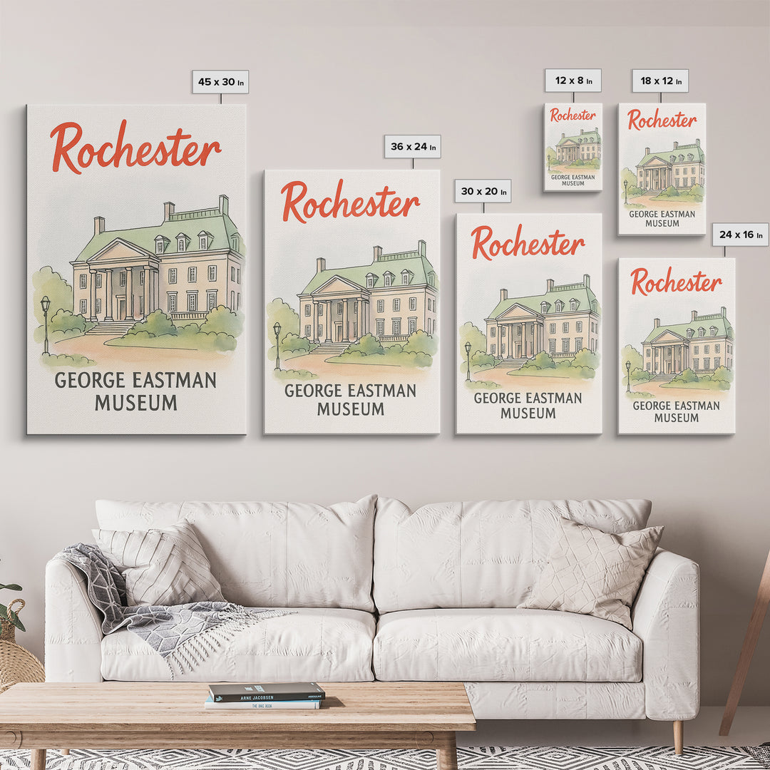 Rochester Travel Poster, Framed Canvas Print, Watercolor Skyline Art ...