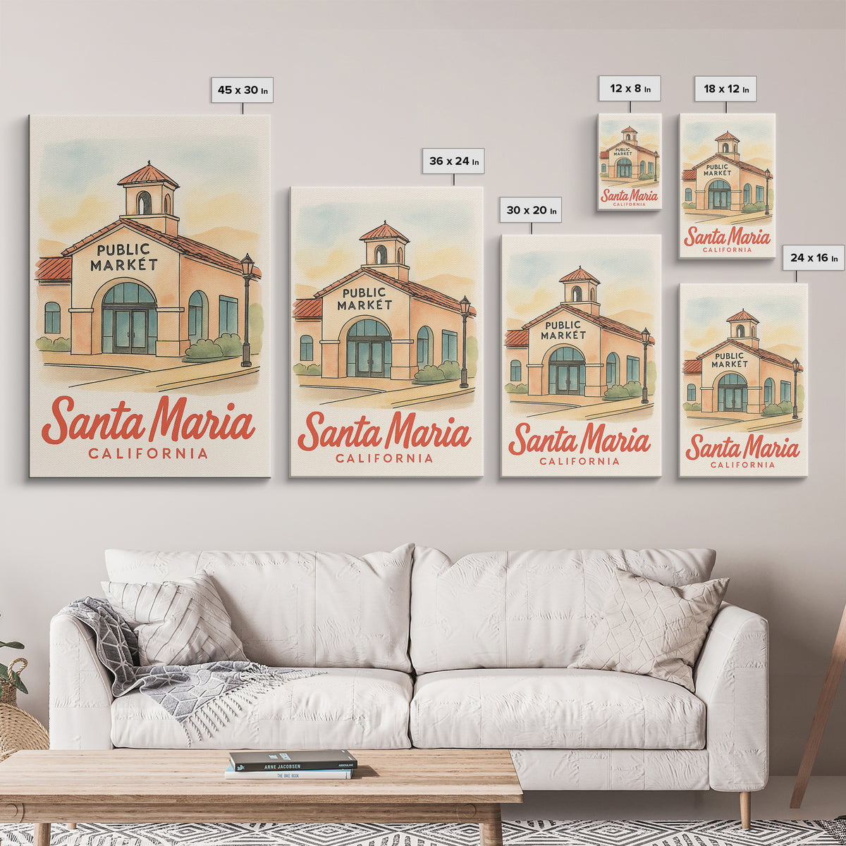 Santa Maria Travel Poster, Framed Canvas Print, Watercolor Skyline Art, Santa Maria City Art, Travel Art Print, Gift For Travelers