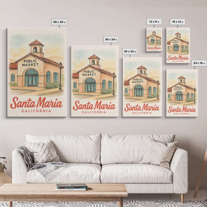 Santa Maria Travel Poster, Framed Canvas Print, Watercolor Skyline Art, Santa Maria City Art, Travel Art Print, Gift For Travelers