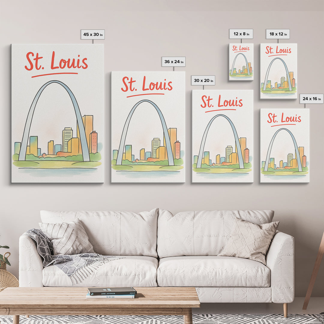 St Louis Travel Poster, Canvas Print, Hand Drawn Watercolor Art, St Louis Travel Art, Gift For Travelers, Retro Travel Print, Design 2