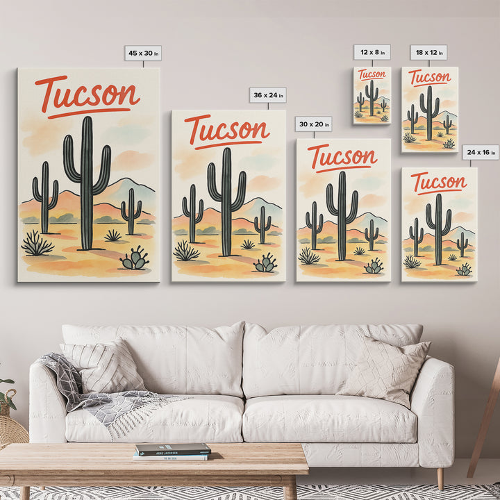 Tucson Travel Poster, Framed Canvas Print, Watercolor Urban Skyline Art, Tucson Travel Art, Gift For Travelers, City Travel Prints