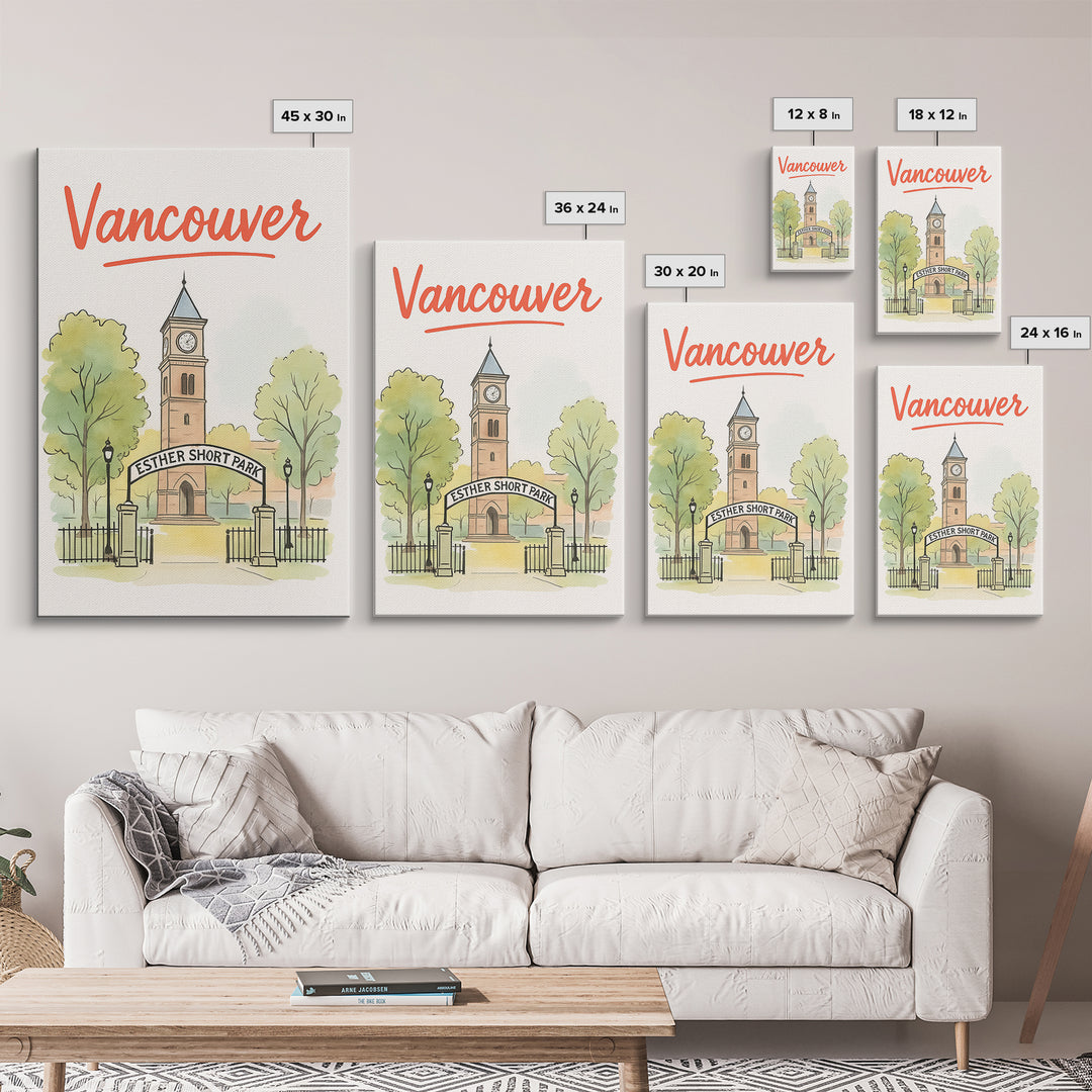 Vancouver Travel Poster, Framed Canvas Print, Watercolor Skyline Art, Vancouver Art Print, City Travel Prints, Eclectic Wall Decor