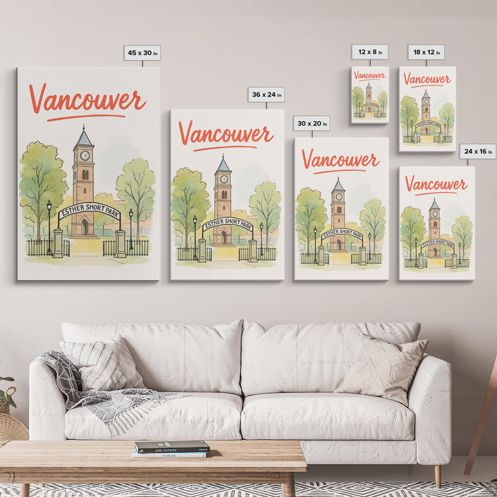 Vancouver Travel Poster, Framed Canvas Print, Watercolor Skyline Art, Vancouver Art Print, City Travel Prints, Eclectic Wall Decor