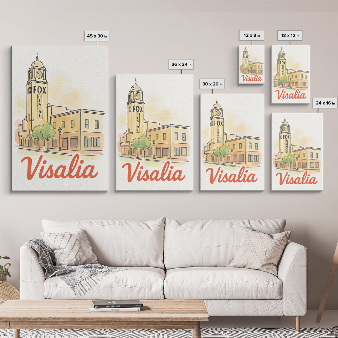 Visalia California Travel Poster, Canvas Print, Watercolor Urban Skyline Art, Visalia Poster Print, Travel Poster Art, City Travel Prints