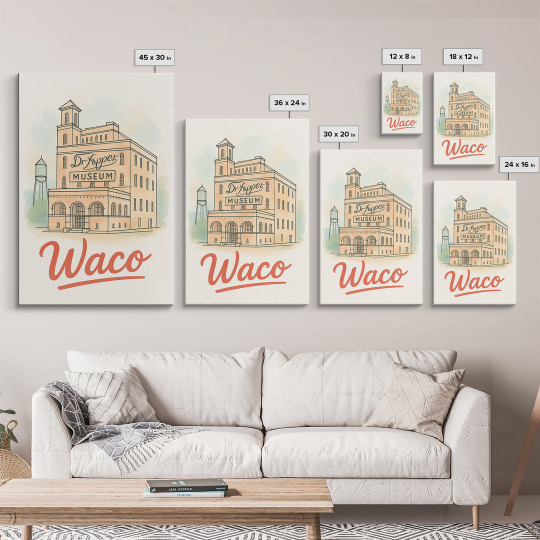 Waco Texas Travel Poster, Canvas Print, Watercolor Skyline Art Art, Waco Travel Art, Retro Travel Print, City Art Print, Travel Art Print