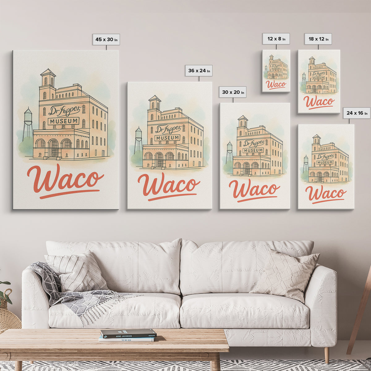 Waco Texas Travel Poster, Canvas Print, Watercolor Skyline Art Art, Waco Travel Art, Retro Travel Print, City Art Print, Travel Art Print