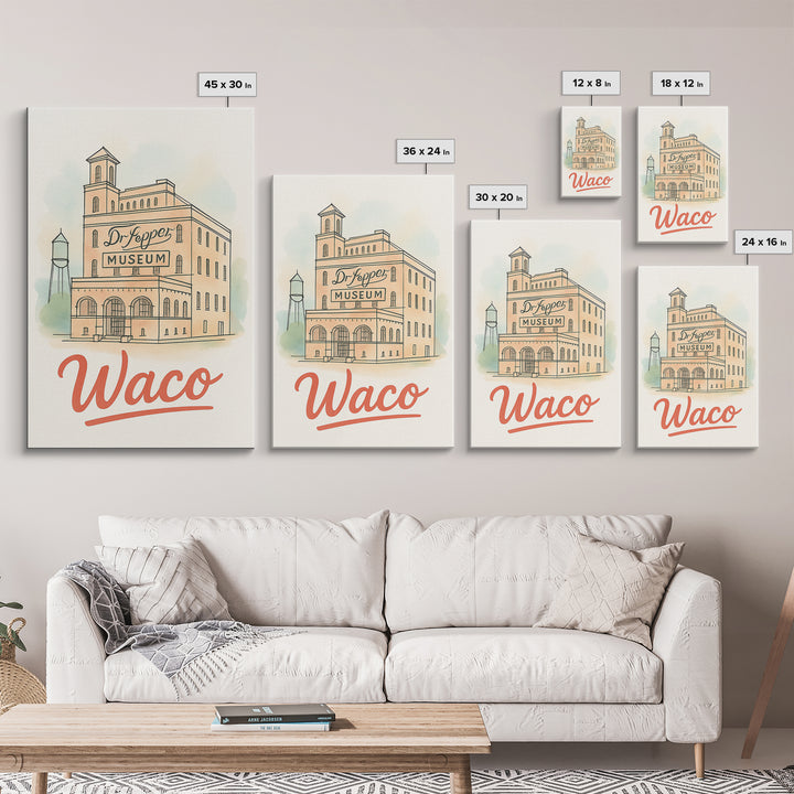 Waco Texas Travel Poster, Canvas Print, Watercolor Skyline Art Art, Waco Travel Art, Retro Travel Print, City Art Print, Travel Art Print