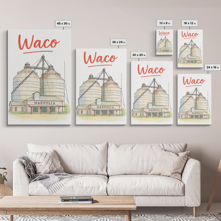 Waco Travel Poster, Canvas Print, Watercolor Urban Skyline Art, Waco Poster Print, City Art Print, Travel Wall Art, Gift For Travelers