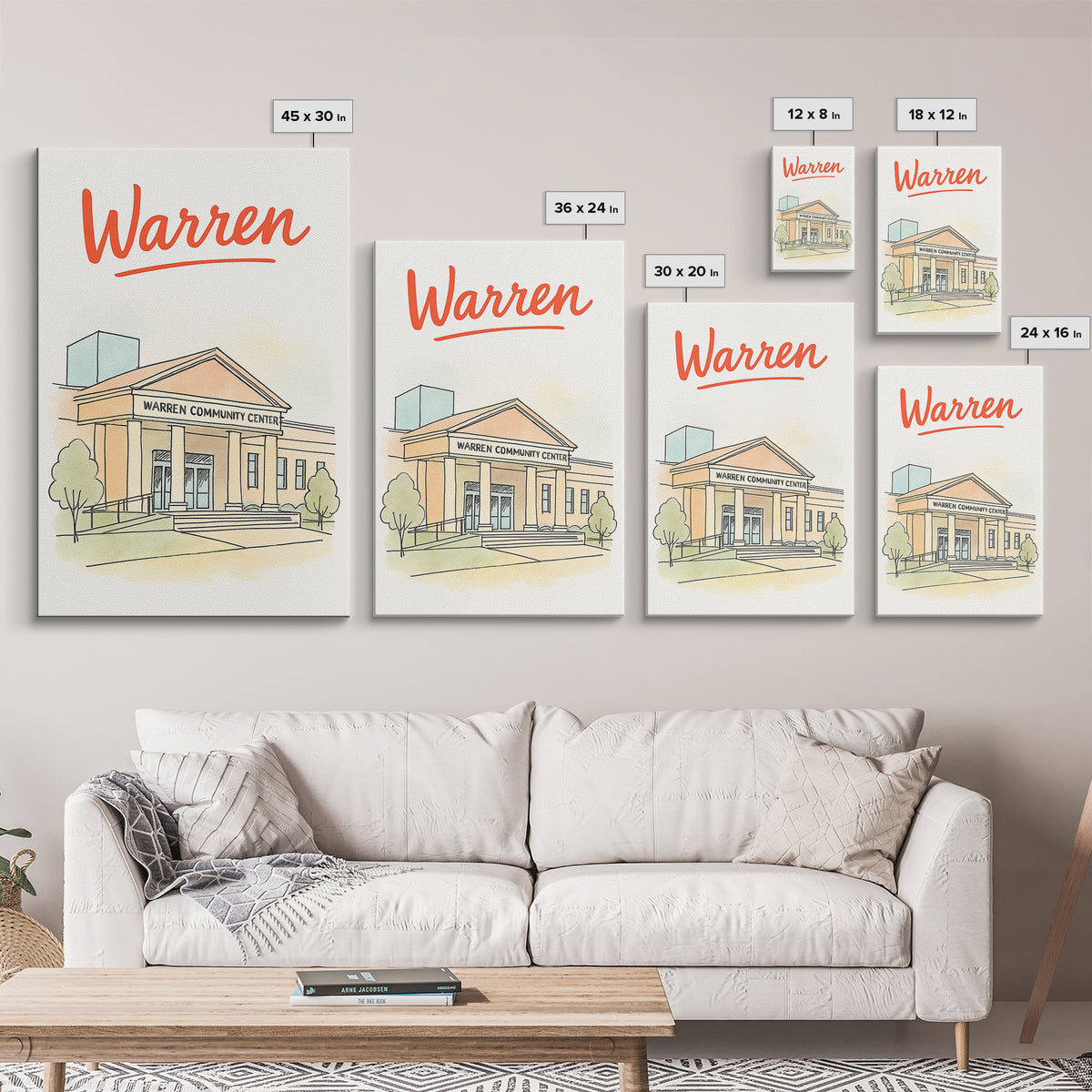 Waren Travel Poster, Framed Canvas Print, Soft Sketch Travel Art, Waren Travel Art, Eclectic Wall Decor, Retro Travel Print, City Poster