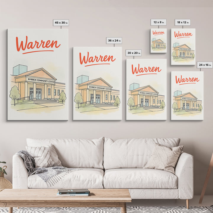 Waren Travel Poster, Framed Canvas Print, Soft Sketch Travel Art, Waren Travel Art, Eclectic Wall Decor, Retro Travel Print, City Poster