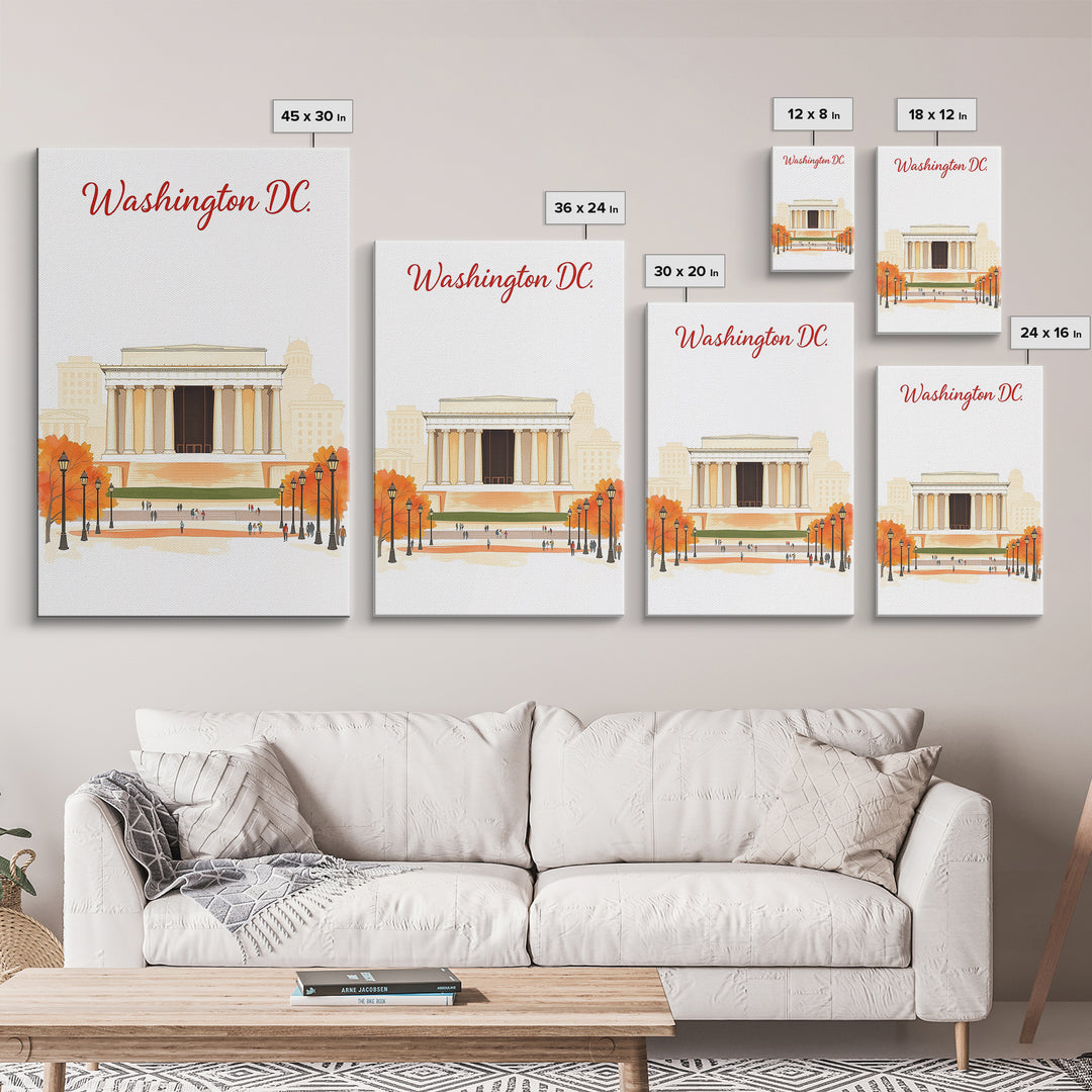 Washington DC Travel Poster, Canvas Print, Soft Sketch Travel Art, Washington Art Print, Home Office Decor, Watercolor Downtown Skyline