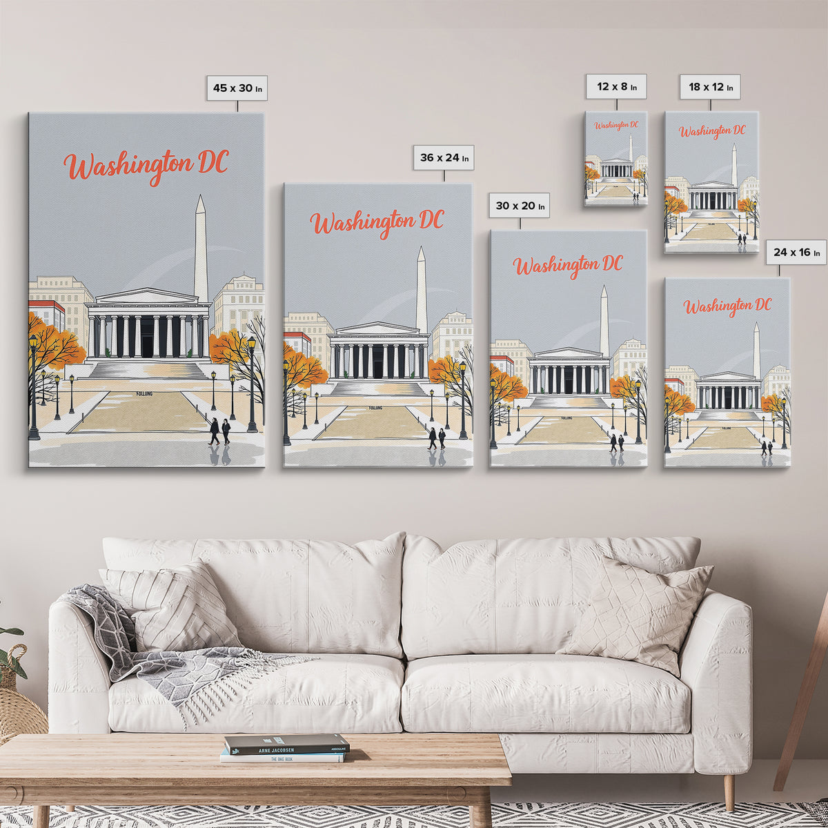 Washington Travel Poster, Framed Canvas Print, Hand Drawn Watercolor Art, Washington Poster Print, Travel Poster Set, Mid Century Wall Art